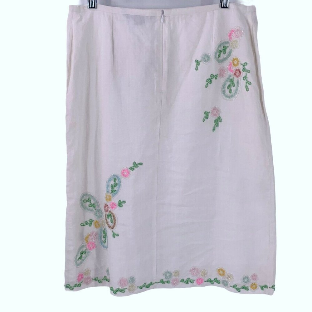 NWT Vintage French Connection Floral Beaded White Skirt 8 - Picture 6 of 7